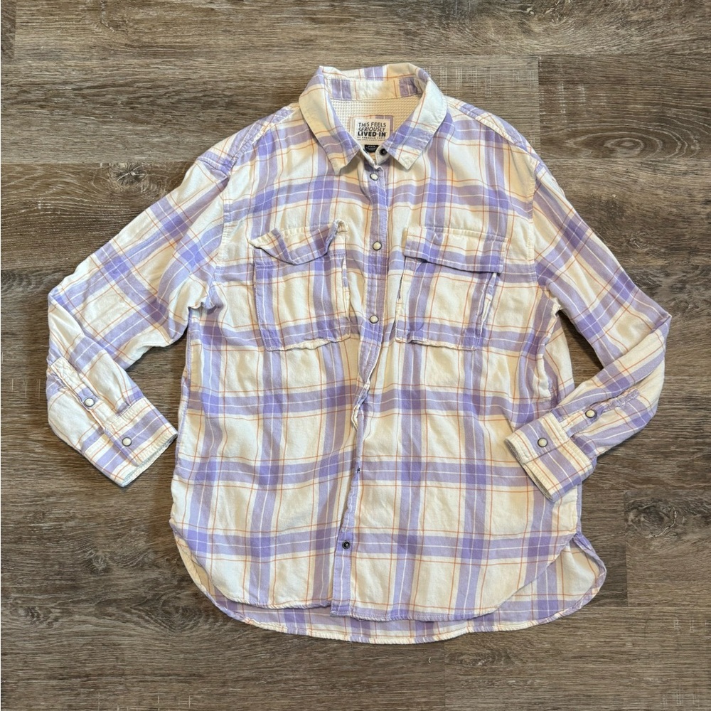 American Eagle Outfitters Plaid Shirt in Purple and Cream